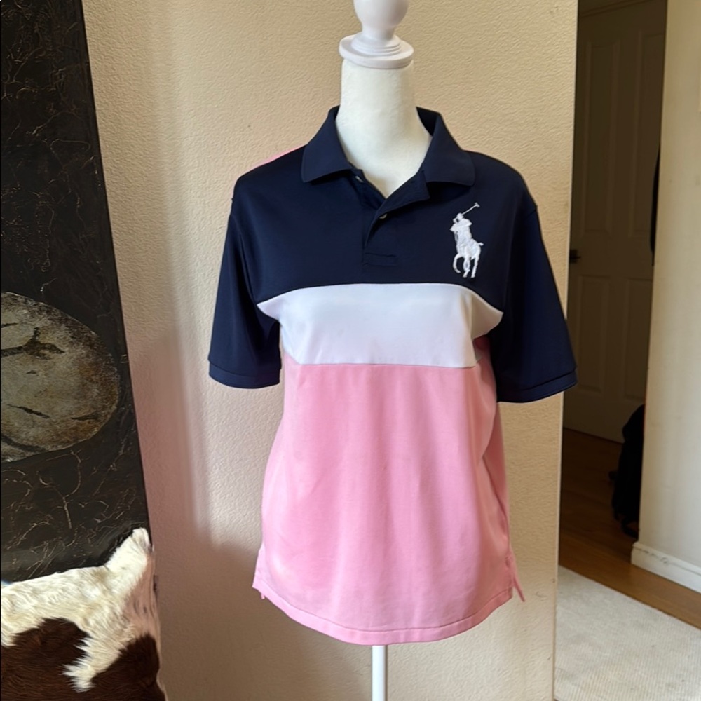 Polo by Ralph Lauren Kids Navy and Pink Color Block Polo